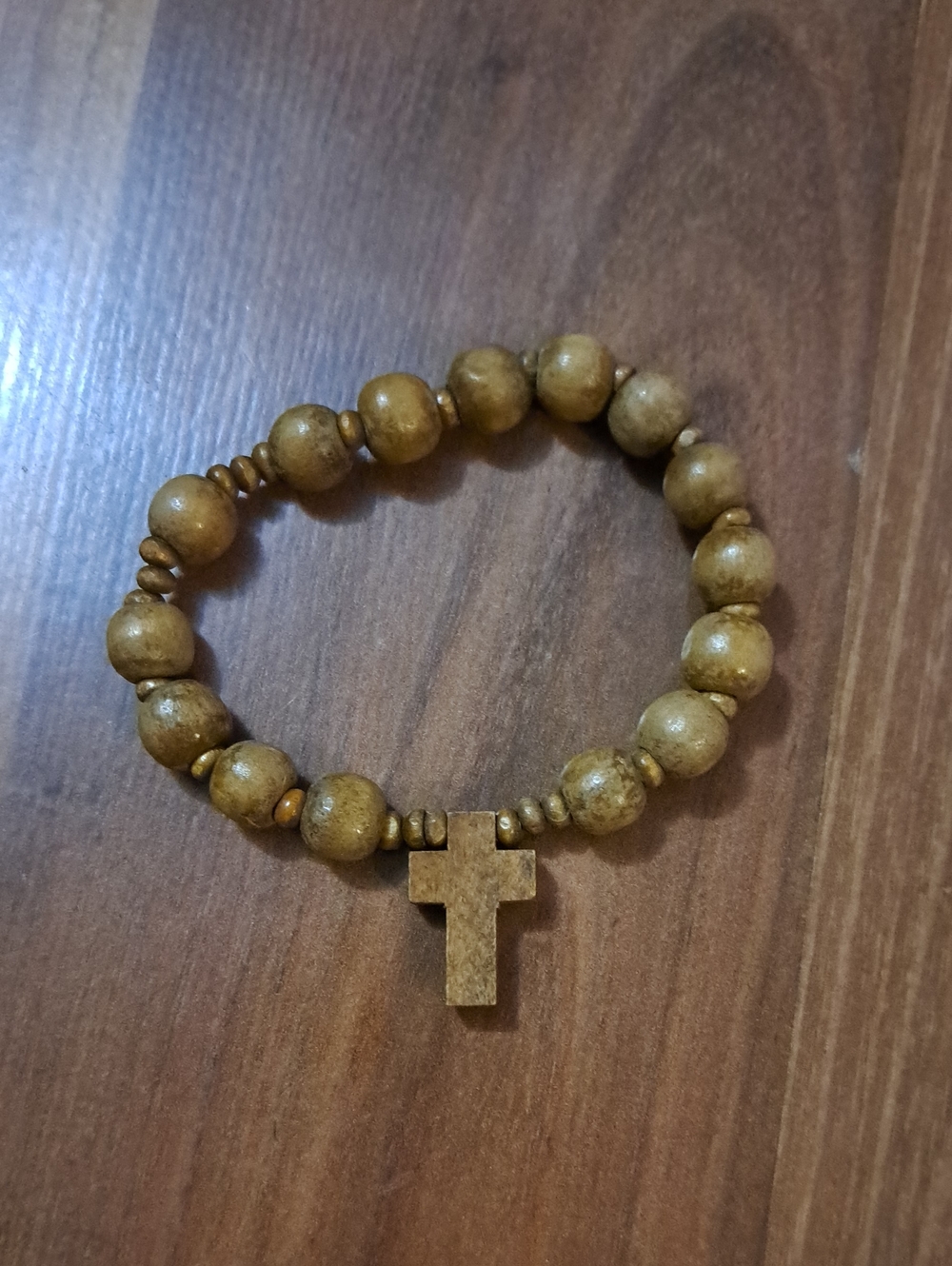 Brown Wooden Bead Cross Bracelet - Men